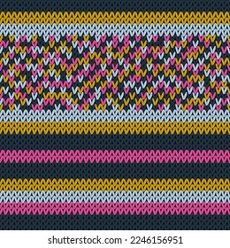 Wool knitwear vector seamless pattern. Winter sweater striped jersey textile. Craft knitted fabric texture ornament. Fiber knitting clothing pattern. Blanket merino knitting swatch template.