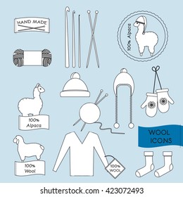 Wool outline icons set