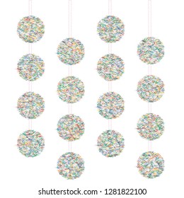 wool pompons, felting, handmade, articles of thread, decorative elements, imitation of wool , vector illustration