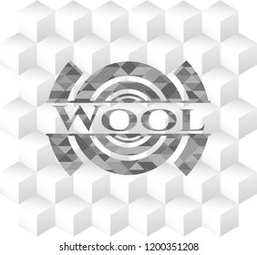 Wool retro style grey emblem with geometric cube white background