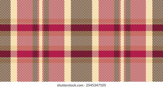 Wool seamless plaid pattern, handsome background textile tartan. Summer fabric vector check texture in wheat and red colors palette.