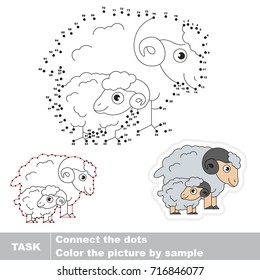 Wool Sheep mother and her baby. Dot to dot educational game for kids.