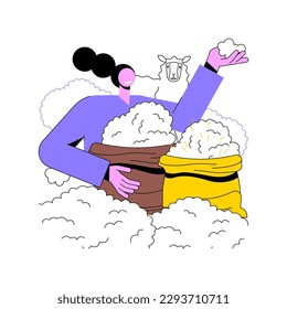 Wool sorting and grading isolated cartoon vector illustrations. Smiling woman sorts wool, agriculture industry, agribusiness secondary production sector, splitting-up of fleeces vector cartoon.