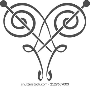 Wool and spokes  knitting in the shape of a head sheep, vector illustration.