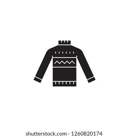 Wool sweater black vector concept icon. Wool sweater flat illustration, sign