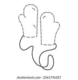 Wool Teddy Mitten Gloves Fur One-Fingered Fashion hand accessory clothing technical illustration garment. Vector front palm back view for Men women unisex style flat template CAD mockup sketch outline