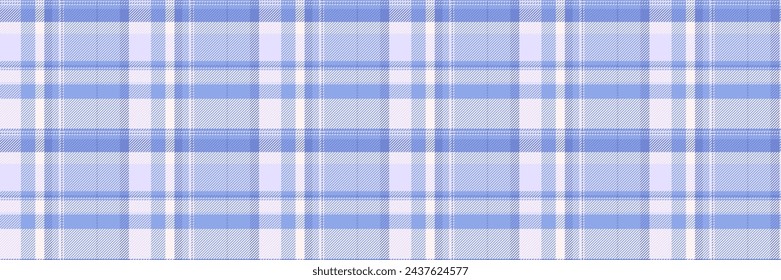 Wool textile pattern fabric, seventies vector background seamless. Fashionable texture plaid check tartan in blue and sea shell color.