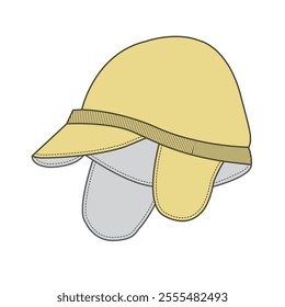 Wool trapper hats vector design technical flat drawing.