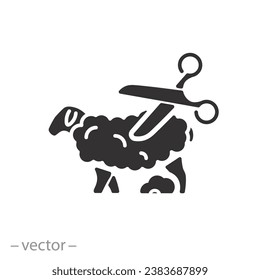 wool trimming from a sheep, shearing animal, shear worker, flat symbol - vector illustration