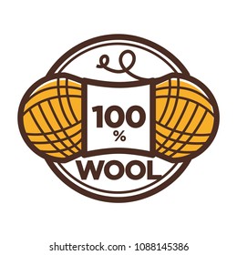 Wool vector label 100 percent natural