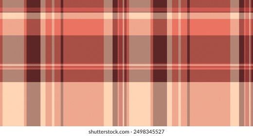 Wool vector texture tartan, woven fabric seamless background. King pattern textile plaid check in red and peach puff color.