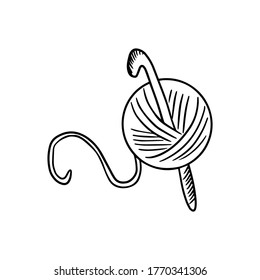 Wool yarn ball for knitting dodle icon isolated