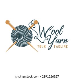 wool yarn logo design. yarn ball concept with needle. for embroidery and crafts.