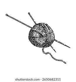wool yarn needle knit hand drawn. cotton acrylic, hook loom, thread craft wool yarn needle knit vector sketch. isolated black illustration