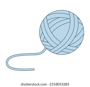 Woolen ball with thread flat line color isolated vector object. Ball of yarn. Handicraft. Editable clip art image on white background. Simple outline cartoon spot illustration for web design