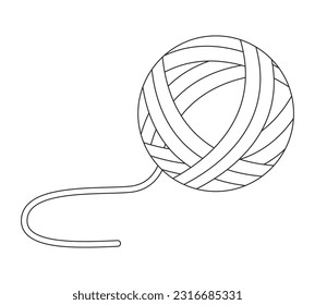 Woolen ball with thread flat monochrome isolated vector object. Ball of yarn. Handicraft. Editable black and white line art drawing. Simple outline spot illustration for web graphic design
