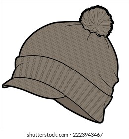 WOOLEN BASE BALL CAP WITH POM POM IN EDITABLE VECTOR