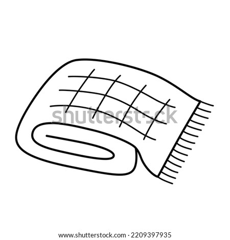 Woolen blanket icon, doodle illustration of folded towel or blanket, cozy home concept, hygge item vector icon, isolated outline clipart on white background