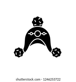 Woolen hat black icon, vector sign on isolated background. Woolen hat concept symbol, illustration 