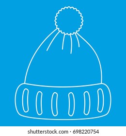 Woolen hat icon blue outline style isolated vector illustration. Thin line sign
