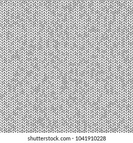 Woolen knitted fabric texture. White and gray seamless vector pattern. Repeated interlaced woven material. Light abstract design for clothes and fashion. Traditional crochet ornament.