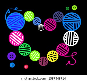 Woolen nicknames on a black background. Frame. Place for text. Vector illustration