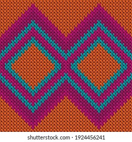 Woolen rhombus argyle knitting texture geometric seamless pattern. Scarf knit tricot  fabric print. Winter seamless knitted pattern. Fabric canvas illustration.