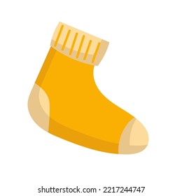 Wollsocken für Füße Symbol. Accessoires Baumwolle und Cartoon-Kleidung. Textile Farbbekleidung und süße Bekleidung. Gezwirnt und gemütlich zu Fuß. Kindersocke und Kindergarderobe, Vektorgrafik