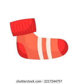 Woolen socks for feet icon. Accessory cotton and cartoon clothes. Textile color garment and cute apparel. Knitted and cozy for foot. Kid sock and child wardrobe vector illustration