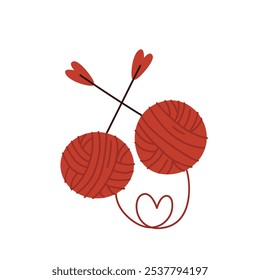 Woolen yarn ball with knitting needles and heart vector illustration graphic design