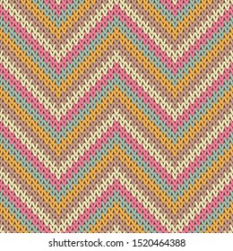 Woolen zigzag chevron stripes knit geometric vector seamless. Plaid knitwear fabric print. Nordic style seamless knitted pattern. Abstract wallpaper.