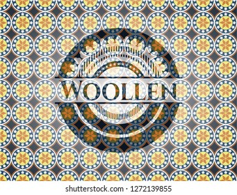 Woollen arabic emblem background. Arabesque decoration.