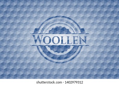 Woollen blue hexagon emblem. Vector Illustration. Detailed.
