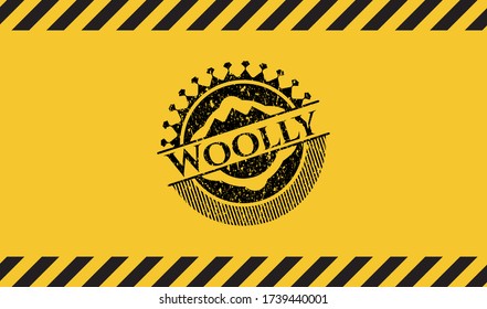 Woolly grunge black emblem with yellow background, warning sign. Vector Illustration. Detailed. 