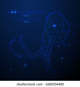 mamut loboso compuesto de polígono. Vector de pozo bajo Imagen abstracta del mamut lúgubre en un cielo estrellado o espacio, que consiste en puntos, líneas y formas en forma de planetas y estrellas.