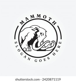 woolly mammoth logo vector design template with long tusks