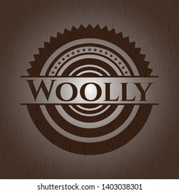Woolly realistic wooden emblem. Vector Illustration.