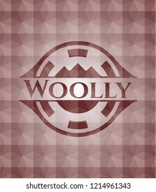 Woolly red emblem with geometric pattern. Seamless.