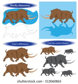 Woolly rhinoceros.  Coloring book for children.