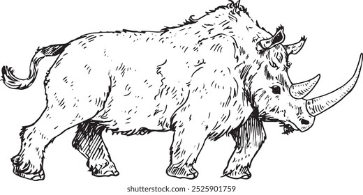 Woolly rhinoceros - hand drawn vector extinct animal illustration