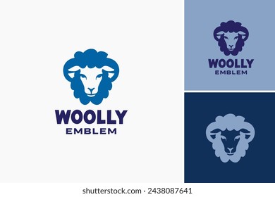 woolly sheep logo design template, Close up sheep head with blue and white logo suitable for agriculture or farming business. Animal and livestock industry concepts.