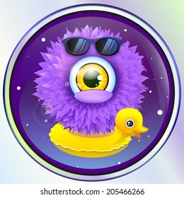 wooly alien monster with duck in space. vector
