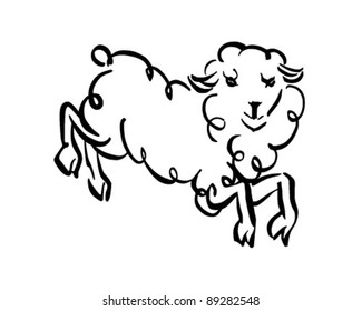 Wooly Sheep - Retro Clipart Illustration