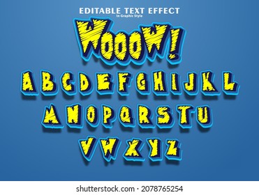 Wooow! text Effect Editable in Graphic style, text effect scribble yellow and blue