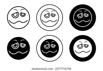 Woozy and drunk face emoji icon set. Woozy feeling mood on face vector sign. tired and drunk facial expression emoji