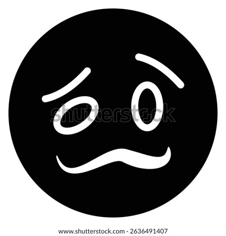 Woozy emoji icon Flat outline fill black and white