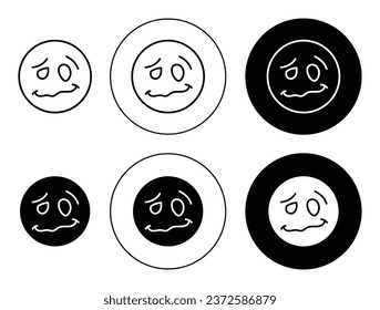 Woozy emoji icon set. drunk face vector symbol in black filled and outlined style.