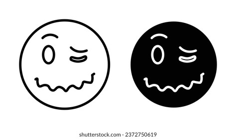 Woozy Emoji Vector Icon Set. Face Sign in Black Filled and Outlined Style.