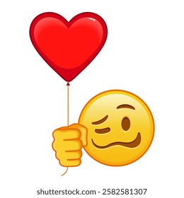 Woozy face with red heart baloon Large size of yellow emoji smile