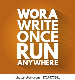 WORA - Write Once Run Anywhere acronym, technology concept background